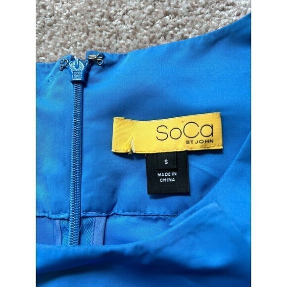 SOCA by St John Women Blue Polyester Sheath Dress Cinch Waist Ties Size Small - Picture 7 of 10